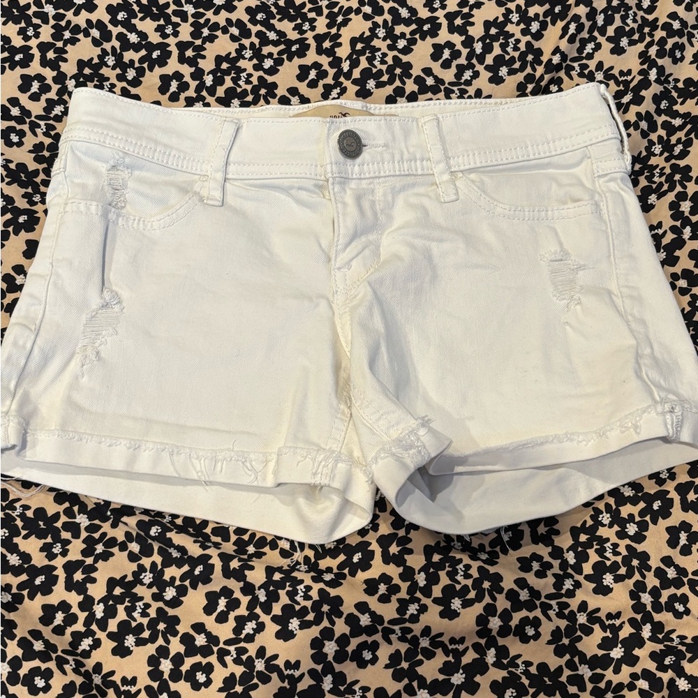 Hollister White Distressed Denim Shorts